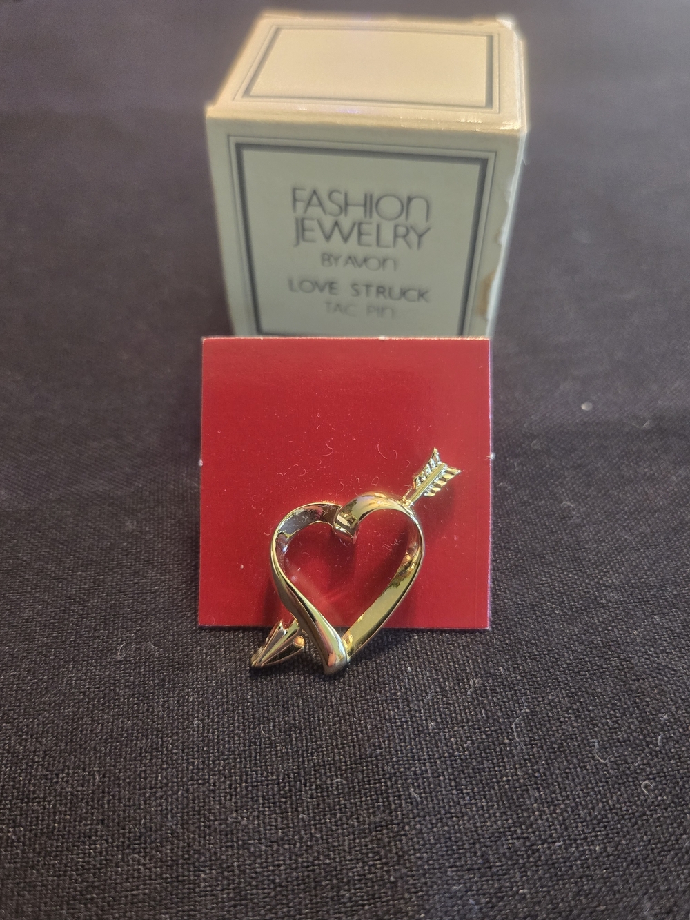 Avon Gold Heart with Arrow Brooch on Red Card